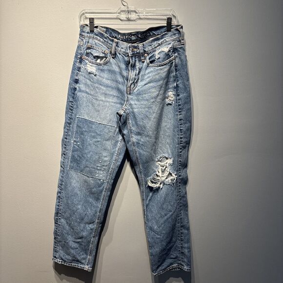 AMERICAN EAGLE Blue Distressed Strigid 90s Straight Leg‎ Jeans Sz 4 - Picture 1 of 12